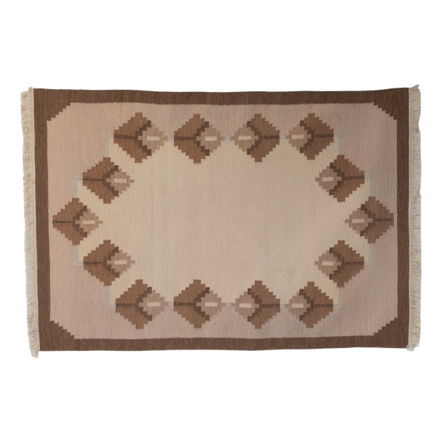 Mid-Century Modern Swedish Kilim Rug in Browns, 1960 For Sale