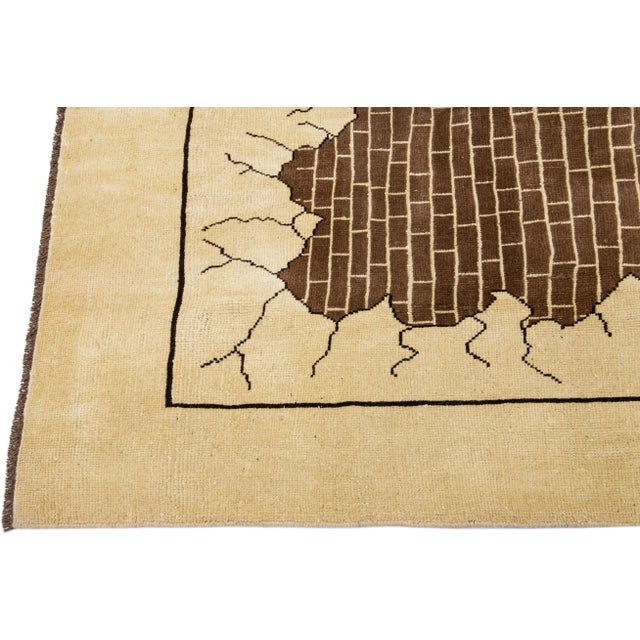 Beige Modern Art Deco Style Handmade Designed Wool Rug For Sale - Image 4 of 8