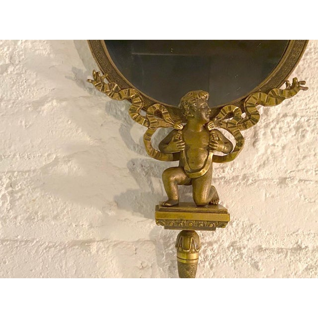 Metal 19thC French Neoclassical Bronze Gold Vanity Hand Mirror 1pc For Sale - Image 7 of 12