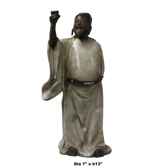 2010s Chinese Oriental Ceramic Finish Ancient Scholar Old Man Figure For Sale - Image 5 of 6
