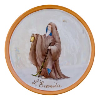 Hand-Painted Porcelain The Hermit Plate by Lithian Ricci For Sale