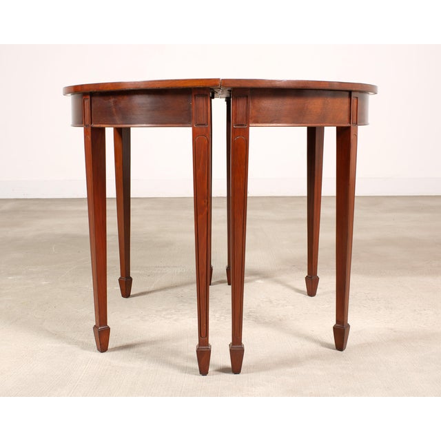 Pair of Georgian Style Mahogany Demilune Console Tables For Sale - Image 13 of 17