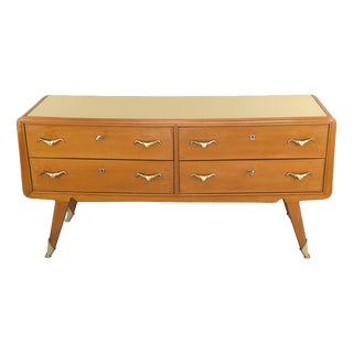 Light Wood Chest of Drawers with Cream Glass, 1950s For Sale