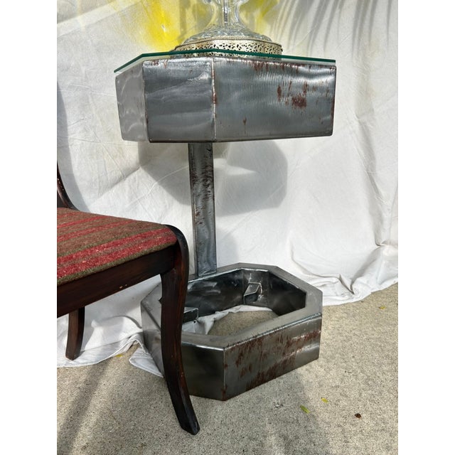 Brutalist Brutalist Cantilevered Steel Octagonal Pedestal Table For Sale - Image 3 of 9