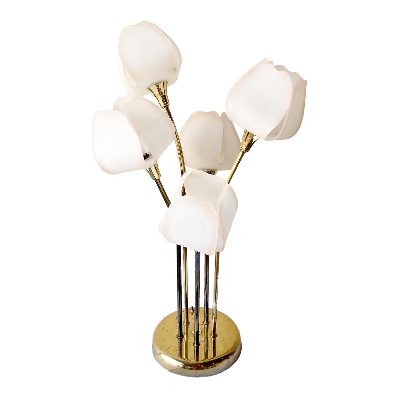 Hollywood Regency Gold and Pink Tulip Table Lamp Chairish