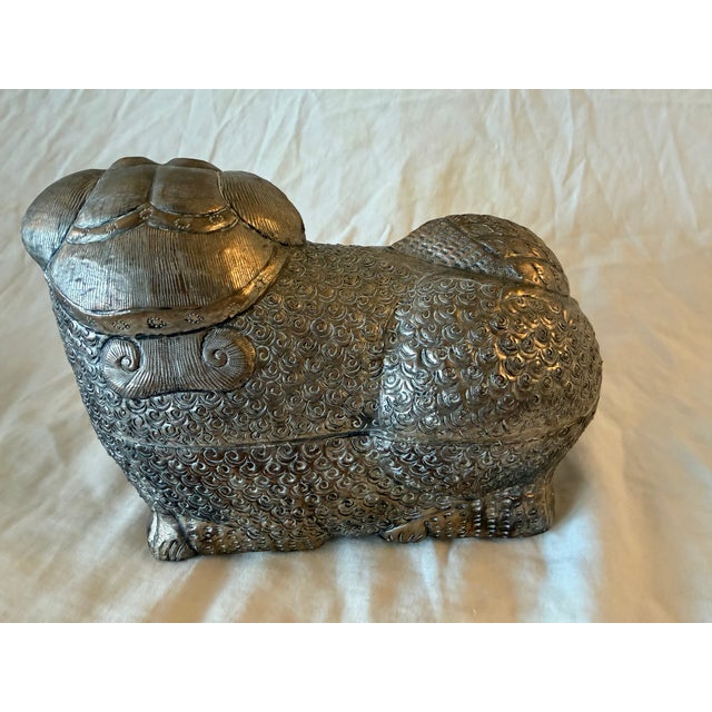 Late 19th Century Large Antique Cambodian Silver-Plated Foo/Fu Dog Box For Sale - Image 5 of 9