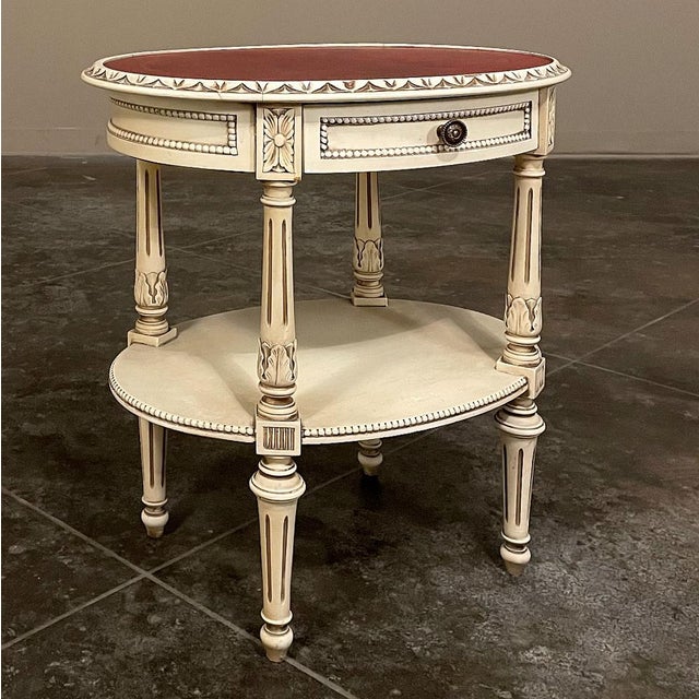 Antique French Louis XVI Painted Oval Side Table With Leather Top For Sale - Image 4 of 17