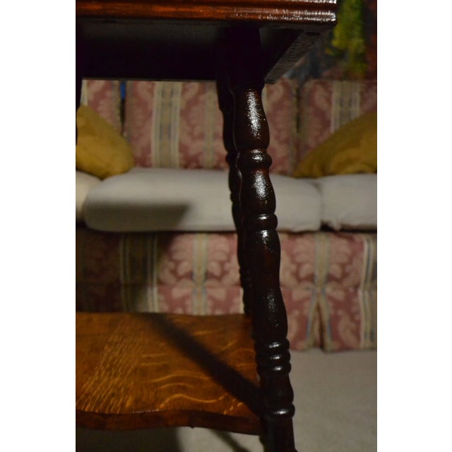 Antique Conrey Birely Tiger Oak Vic Parlor Table Spool Legs Side End Stand 1890s For Sale In Chicago - Image 6 of 8