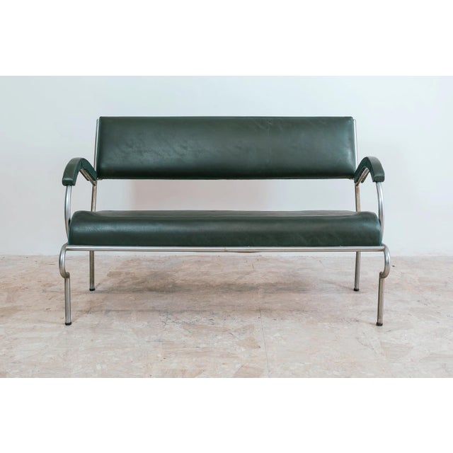 Bauhaus Vintage Bauhaus 2-Seater Sofa in Tubular Steel and Green Skai, 1940s For Sale - Image 3 of 11