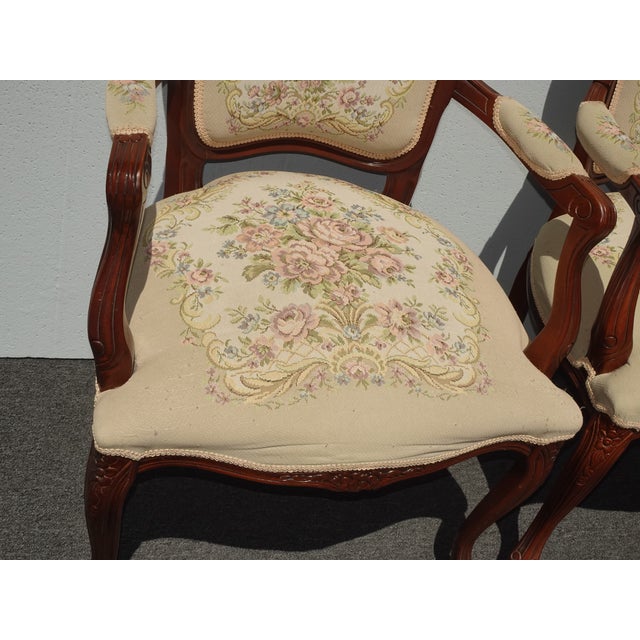 Pair of Vintage French Louis Style Tapestry Arm Chairs For Sale - Image 10 of 18