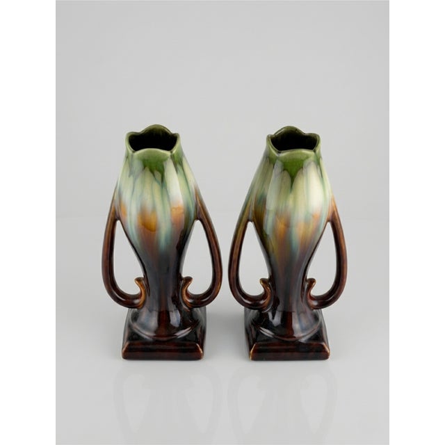 Art Deco Flame Glazed Vases from Faïencerie de Thulin, Belgium, 1940s, Set of 2 For Sale - Image 3 of 9