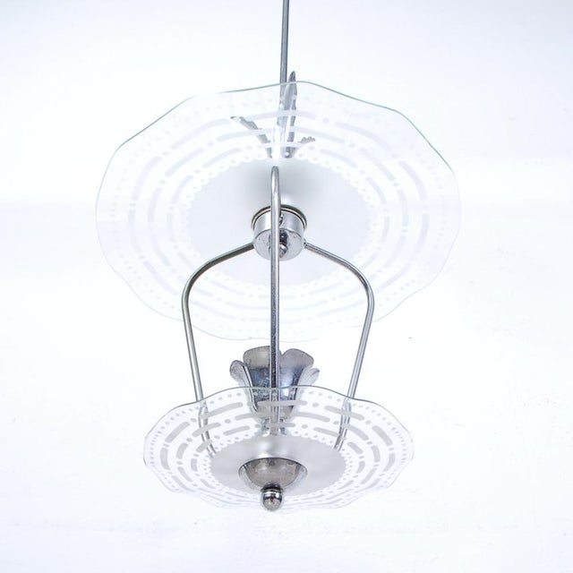 Art Deco Pendant Light in Glass with Metal Leaves, 1940s For Sale - Image 4 of 15