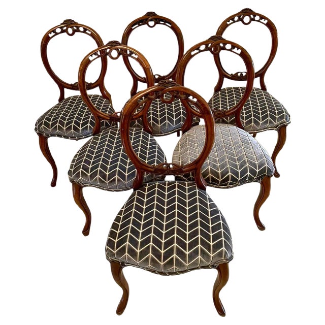 Antique Victorian Walnut Dining Chairs, Set of 6 For Sale