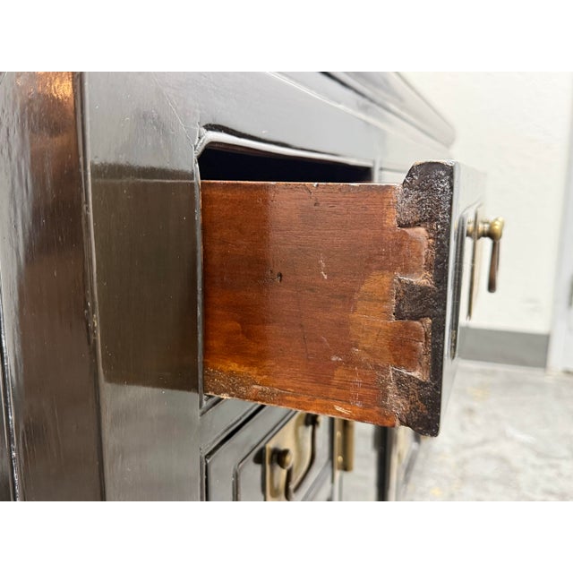 Tianjin Influenced Black Lacquer Sideboard, Vintage For Sale - Image 11 of 12