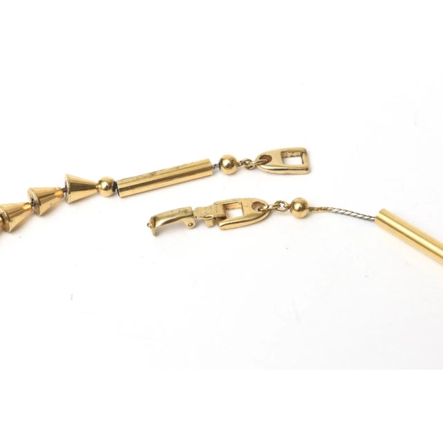 Metal Vintage Signed Napier Gold Plated Reticulated Geometric Long Necklace For Sale - Image 7 of 9