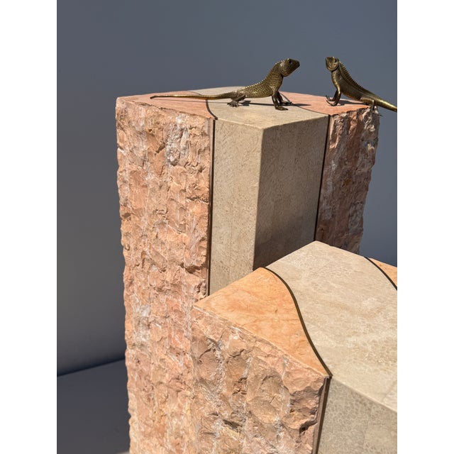 1980s Pair of Tessellated Coral and Pink Stone Pedestals For Sale - Image 5 of 12