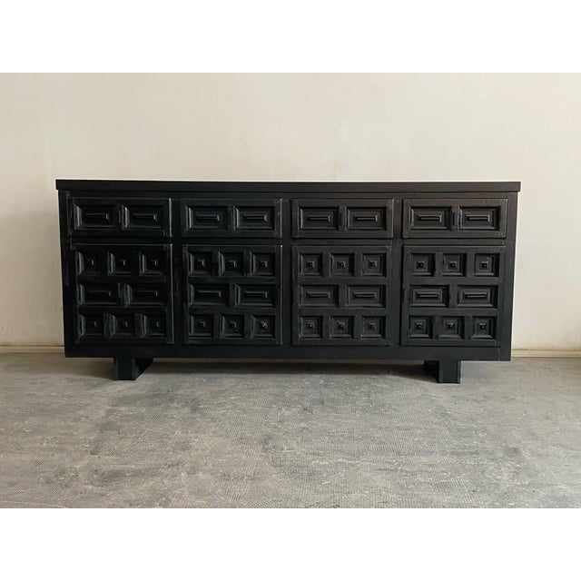 Vintage mid-century buffet, restored and showing the natural patina of decades. Solid wood, handcrafted doors and drawers...