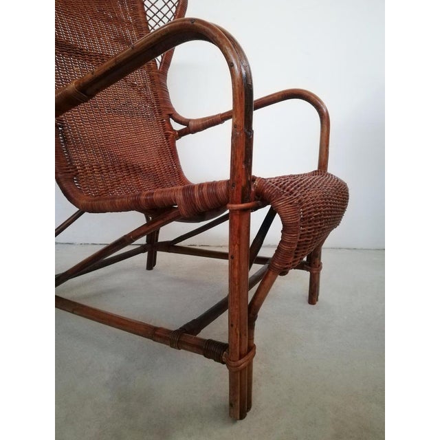 Mid-Century Wicker Bergère Armchair attributed to Eugenia Alberti Reggio for Ciceri, 1950 For Sale - Image 6 of 14
