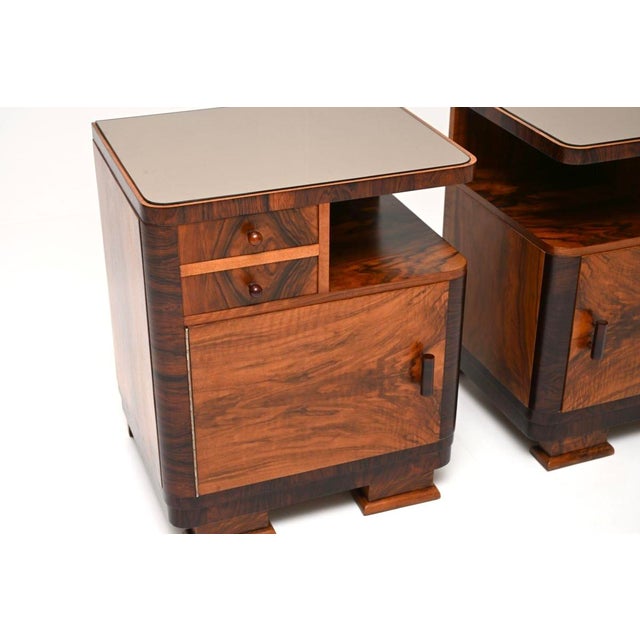 French Art Deco Walnut Bedside Cabinets, 1930, Set of 2 For Sale - Image 9 of 12