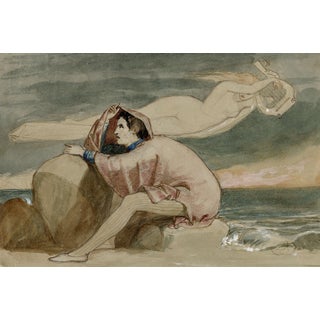 Frederick Richard Pickersgill RA, Shipwrecked Man & Siren with Lyre, Watercolour For Sale