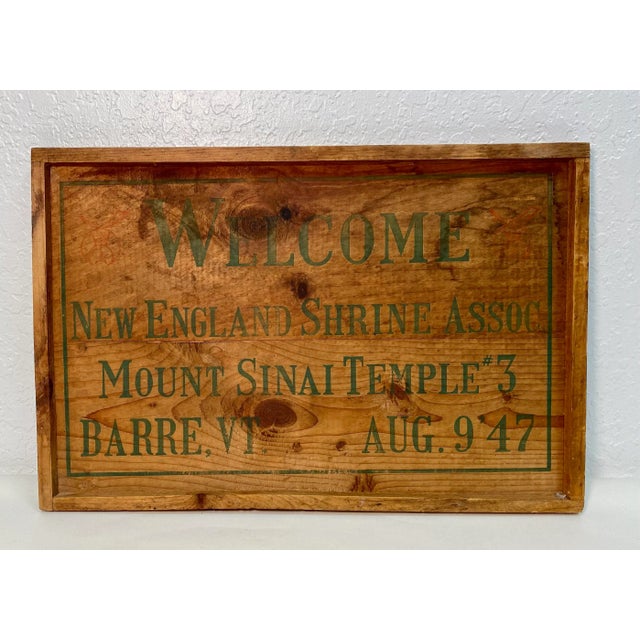 Brown Vintage Wooden New England Shrine Association Mount Sinai Temple #3 Sign, Barre Vermont 1947 For Sale - Image 8 of 8