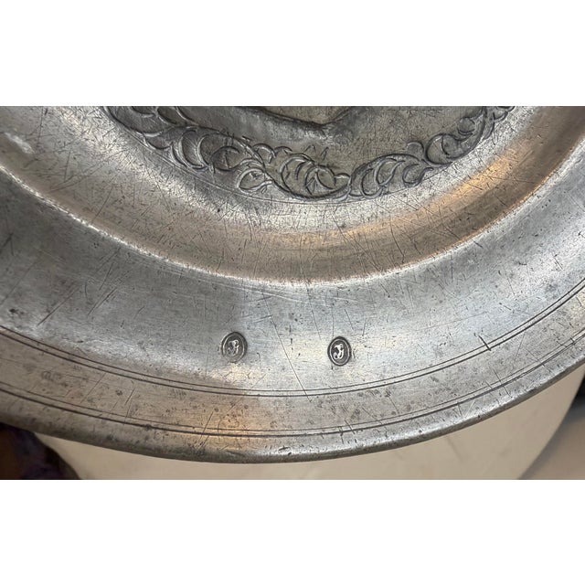 18th Century Antique 18th Century Tooled Engraved Handmade Portrait Pewter Plaque Plate Dish For Sale - Image 5 of 9