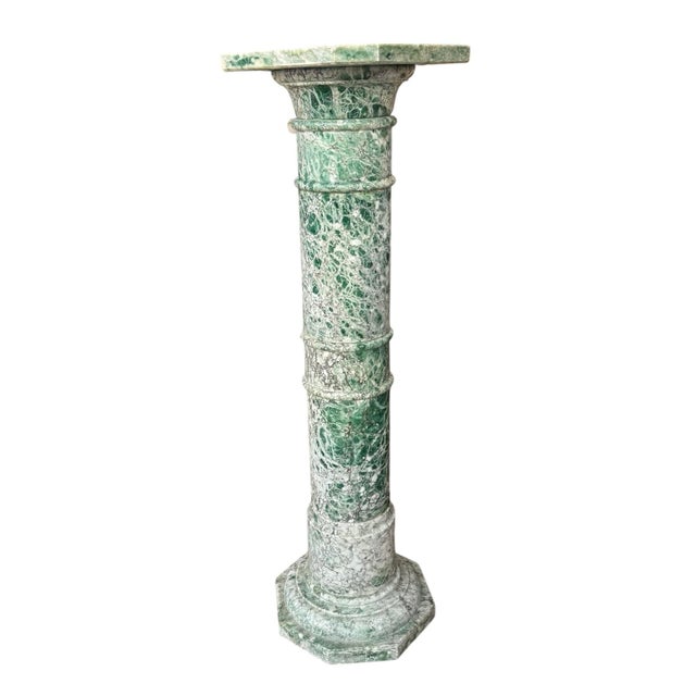 Traditional An Early 20th Century Green Varigated Marble Column With Reeded Bands and Octagonal Base For Sale - Image 3 of 12