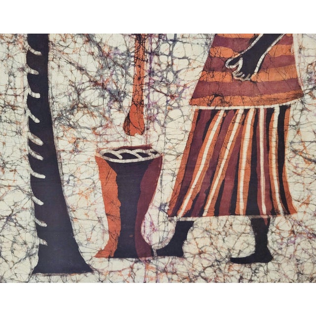 Vintage African 20th C Framed & Matted Batik Folk Art Painting on Cloth For Sale - Image 4 of 9