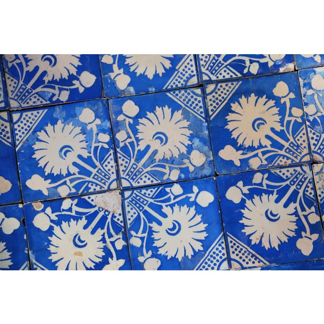 Rare Set of Forty Antique 19th Century Tiles Blue & White Floral Motif For Sale - Image 10 of 18
