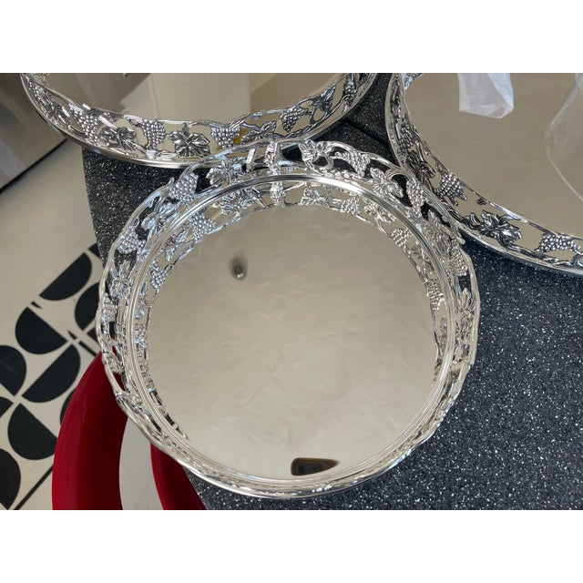 1980s 3-Tier Silver Etagere Trays With Grape Vine Motif For Sale - Image 4 of 5