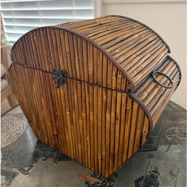 English Large Split Reed Bamboo Box With Brass Rings For Sale - Image 3 of 8