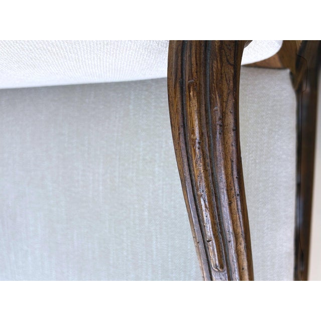 Tan Mid 20th Century Pair of French Fruitwood Upholstered Armchairs For Sale - Image 8 of 9