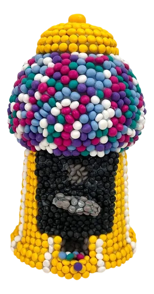 Hand-Sculpted 3D Candy Mosaic Sculpture Gumball Machine in Yellow Clay