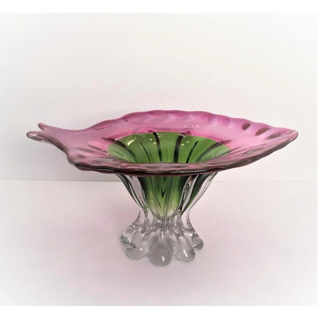 1960s , Leaf Shaped Art Glass Pedestal Centerpiece Bowl Chairish