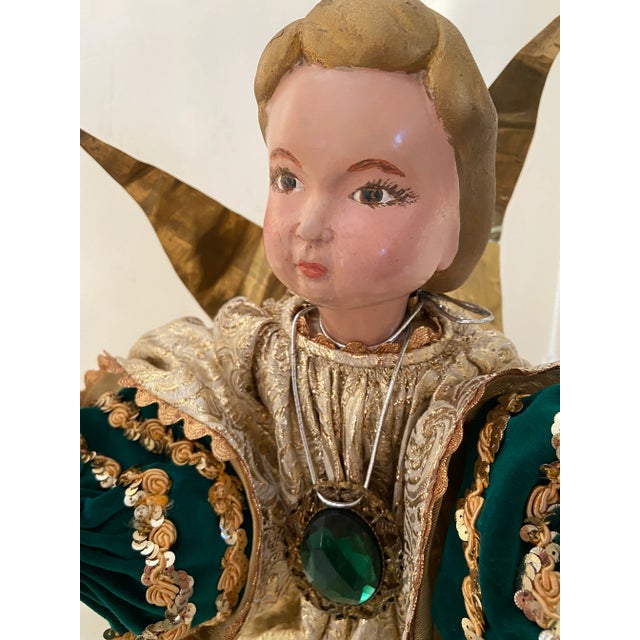 Christmas Angel Italy Cartapesta Paper Mache Angel Gold Figural For Sale - Image 12 of 13