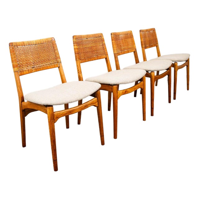 Mid Century Modern Dining Chairs Set 4 E. Knudsen White Oak Brown Cane Restored For Sale