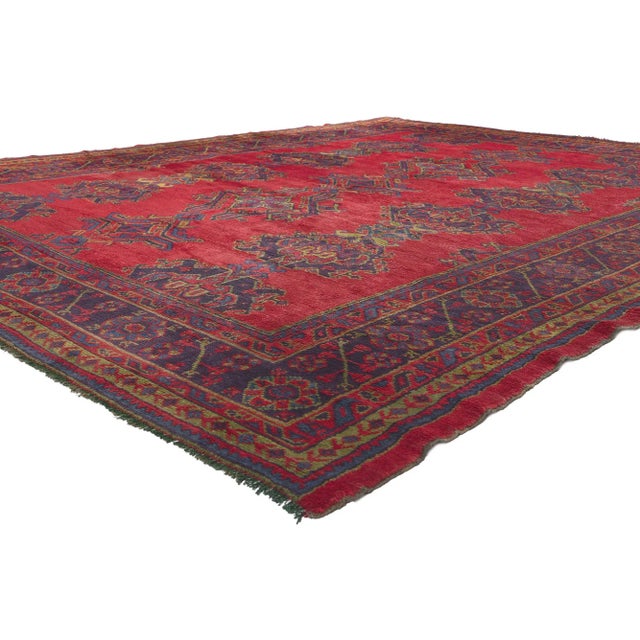 78524 Antique Turkish Oushak Rug, 09'02 x 11'02. Showcasing a bold expressive design with incredible detail and texture,...