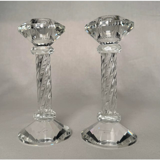 Art Deco Art Deco Cut Crystal and Art Glass Candleholders, a Pair For Sale - Image 3 of 8