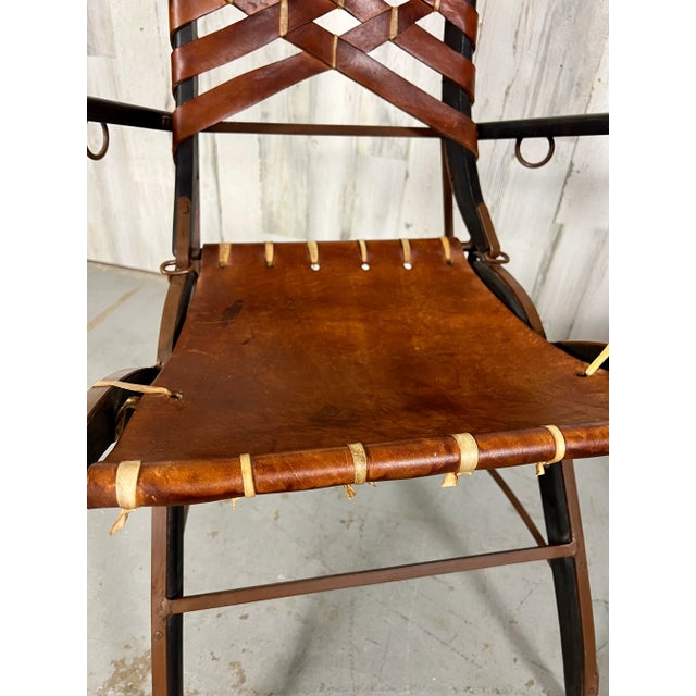 1960s 1960s Italian Belt Strap Leather Arm Chairs by Alberto Marconetti- a Pair For Sale - Image 5 of 13