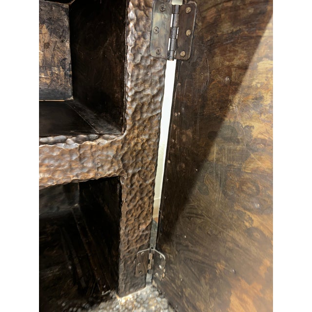 Traditional Early 20th Century Brutalist Hand Hammered Metal Clad Credenza For Sale - Image 3 of 18