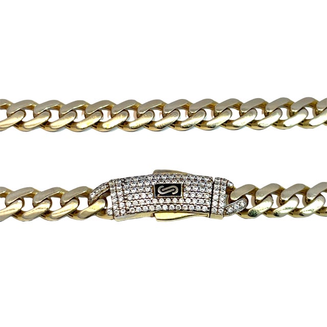 Upgrade your collection with this striking 14k Yellow Gold Cuban Monaco Chain Necklace, designed for those who appreciate...