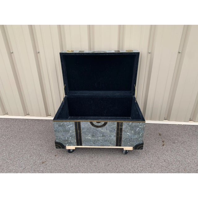 Vintage Maitland-Smith Tessellated Stone Marble With Brass Inlay Trunk Attributed to Robert Marcius For Sale - Image 11 of 13