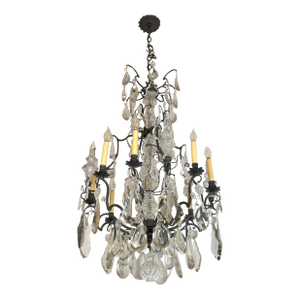 Mid 20th Century Restored Louis XV Blackened Bronze Crystal Cage Chandelier