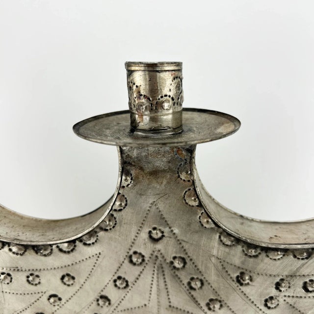 Metal Mid 20th Century Mexican Tin Candleholder – Hand-Punched Folk Art From the Jonathan Parks Estate, Santa Fe For Sale - Image 7 of 9
