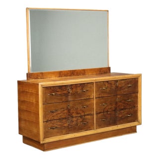 Vintage Chest of Drawers in Burl Walnut and Brass, Italy, 1940s For Sale
