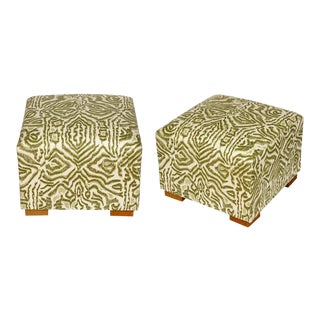 Green Custom Fabric Stools - A Pair For Sale