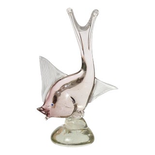 Vintage Murano Dino Martens Sommerso Soft Champagne Purple Italian Art Glass Fish Sculpture Figure For Sale
