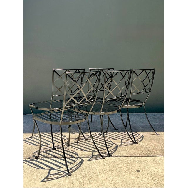 Vintage Wrought Iron Trellis Dining Chairs - Set of 5 For Sale In West Palm - Image 6 of 12