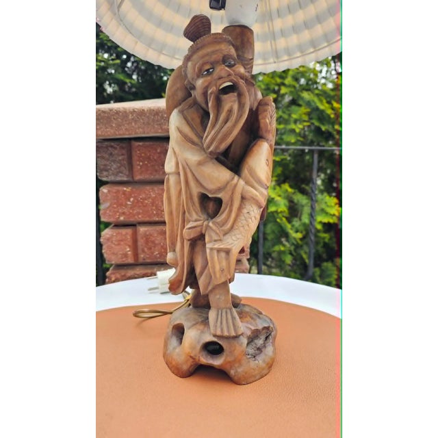Chinese Carved Wood Desk Lamp, 1950s-1960s For Sale - Image 3 of 14