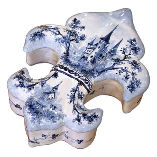 Early 20th C. French Faience Fleur-De-Lys Shape Box by Alcide Chaumeil For Sale